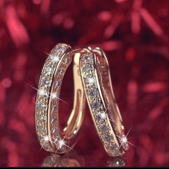 HP NEW Luxury 925 Silver Diamond oval Huggie Earrings - Picture 5 of 6